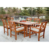 7-Piece X-Back Acacia Outdoor Patio Dining Set with Cushions -Brown in Solid Acacia Hardwood, Polyester Cushions