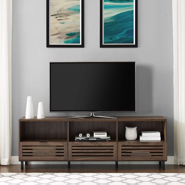 70" Modern TV Stand - Stylish Media Console with Open Shelves, Storage Cabinets & Decorative Slat Doors