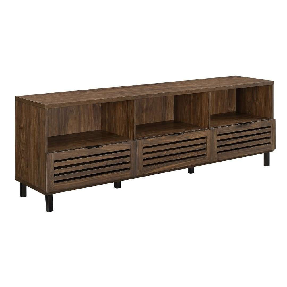 70" Modern TV Stand - Stylish Media Console with Open Shelves, Storage Cabinets & Decorative Slat Doors