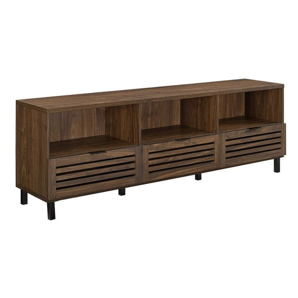 70" Modern TV Stand - Stylish Media Console with Open Shelves, Storage Cabinets & Decorative Slat Doors