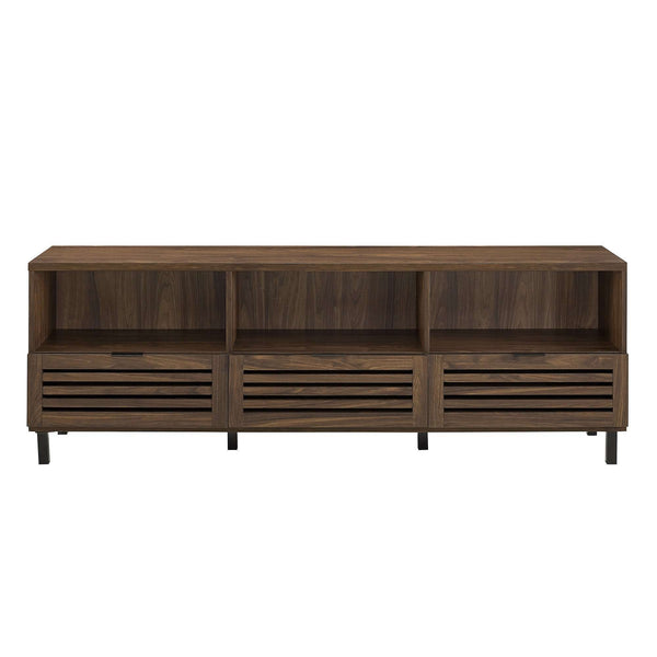70" Modern TV Stand - Stylish Media Console with Open Shelves, Storage Cabinets & Decorative Slat Doors