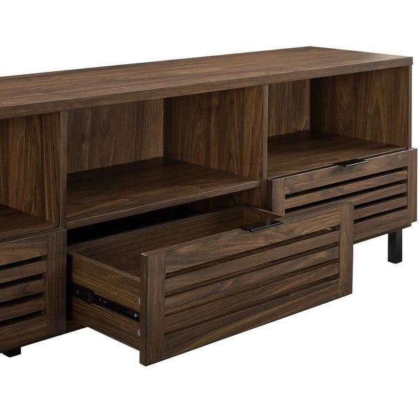 70" Modern TV Stand - Stylish Media Console with Open Shelves, Storage Cabinets & Decorative Slat Doors