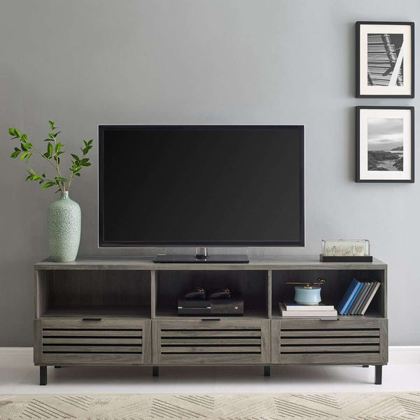 70" Modern TV Stand - Stylish Media Console with Open Shelves, Storage Cabinets & Decorative Slat Doors