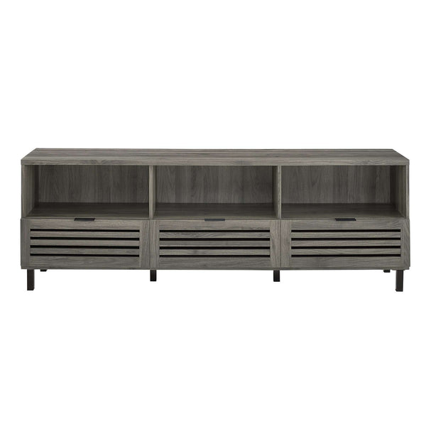 70" Modern TV Stand - Stylish Media Console with Open Shelves, Storage Cabinets & Decorative Slat Doors