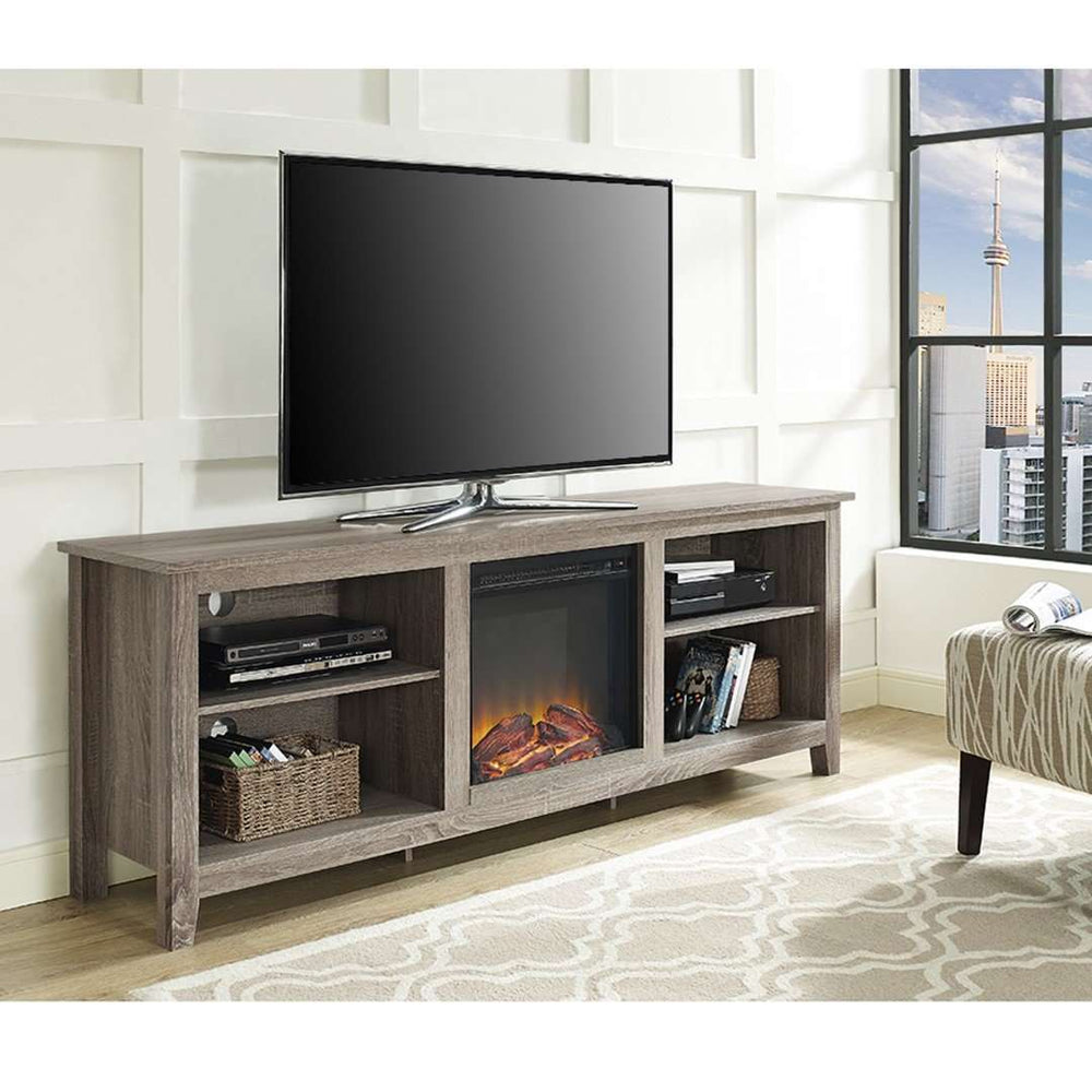 70" Rustic Farmhouse Electric Fireplace TV Stand with Adjustable Shelves & Easy Plug-In Assembly