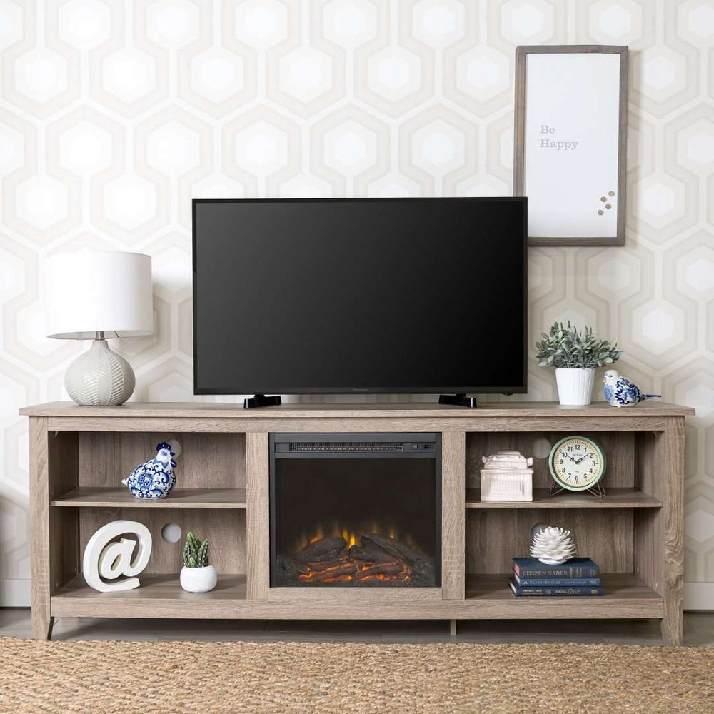 70" Rustic Farmhouse Electric Fireplace TV Stand with Adjustable Shelves & Easy Plug-In Assembly
