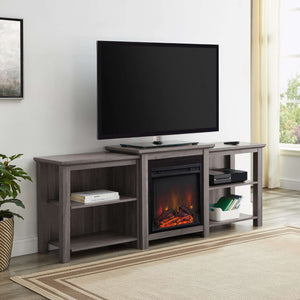 70" Tiered Open Shelf TV Console with Electric Fireplace – Perfect for Cozy Living Room Ambiance