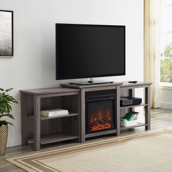 70" Tiered Open Shelf TV Console with Electric Fireplace – Perfect for Cozy Living Room Ambiance