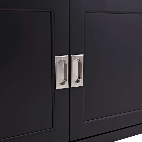 70" Traditional Wood TV Stand - Elegant Black Finish, Ample Storage, Unique Sliding Doors & Style