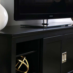 70" Traditional Wood TV Stand - Elegant Black Finish, Ample Storage, Unique Sliding Doors & Style