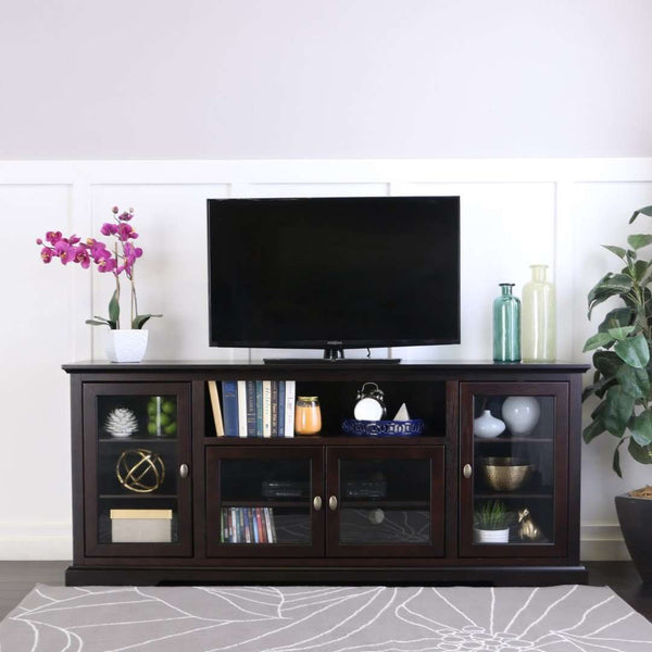 70" Traditional Wood TV Stand - Versatile Media Console with Adjustable Shelves and Glass Doors