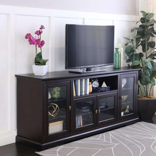 70" Traditional Wood TV Stand - Versatile Media Console with Adjustable Shelves and Glass Doors