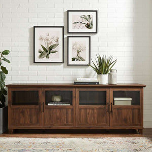 70" TV Console - Modern Transitional Design with Glass Doors, Soft Close Hinges, Adjustable Shelves
