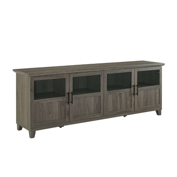 70" TV Console - Modern Transitional Design with Glass Doors, Soft Close Hinges, Adjustable Shelves
