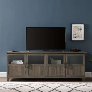 70" TV Console - Modern Transitional Design with Glass Doors, Soft Close Hinges, Adjustable Shelves