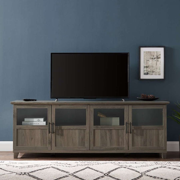 70" TV Console - Modern Transitional Design with Glass Doors, Soft Close Hinges, Adjustable Shelves