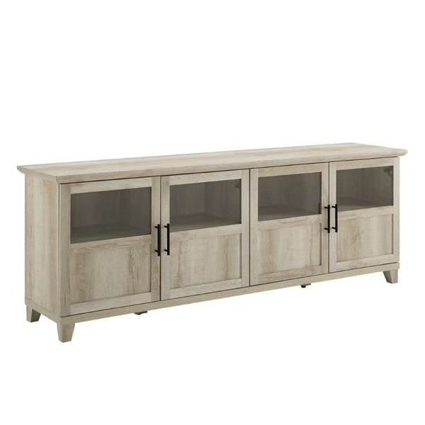 70" TV Console - Modern Transitional Design with Glass Doors, Soft Close Hinges, Adjustable Shelves