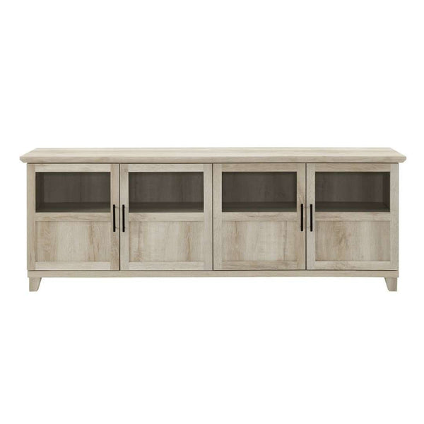 70" TV Console - Modern Transitional Design with Glass Doors, Soft Close Hinges, Adjustable Shelves