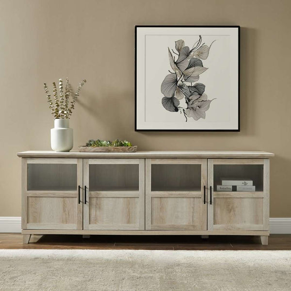 70" TV Console - Modern Transitional Design with Glass Doors, Soft Close Hinges, Adjustable Shelves