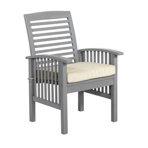 Acacia Wood Patio Chairs with Cushions, Grey Wash - Set of 2