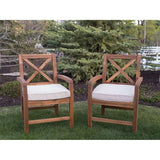 Acacia Wood X-Back Outdoor Patio Chairs with Cushions, in Solid Acacia Hardwood, Polyester Cushions - Set of 2