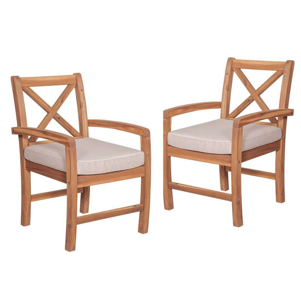 Acacia Wood X-Back Outdoor Chairs Set of 2 with Plush Cushions - Stylish Patio Seating for Relaxation
