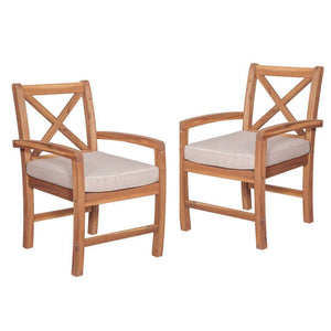 Acacia Wood X-Back Outdoor Chairs Set of 2 with Plush Cushions - Stylish Patio Seating for Relaxation