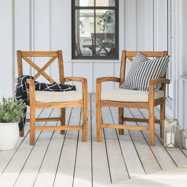 Acacia Wood X-Back Outdoor Chairs Set of 2 with Plush Cushions - Stylish Patio Seating for Relaxation