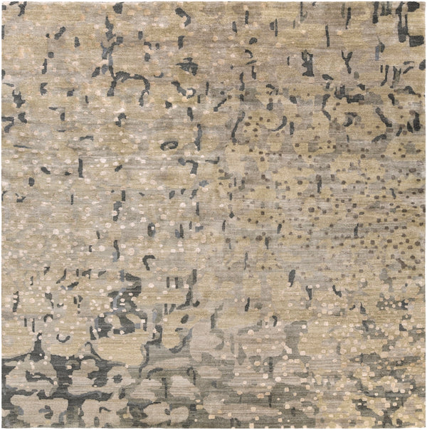 Watercolor WAT-5011 Modern Wool, Viscose Rug WAT5011-8SQ Black, Charcoal, Dark Green, Olive, Wheat, Cream, Tan, Medium Gray, Light Gray 80% Wool, 20% Viscose 8' Square