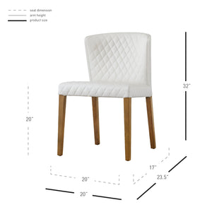 Albie Low-Back Dining Chair Set of 2 - Stylish Bonded Leather with Quilted Design & Solid Wood Legs