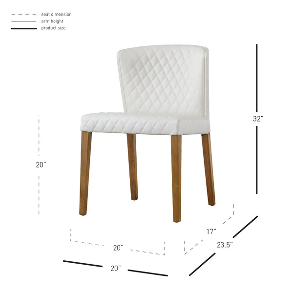 Albie Low-Back Dining Chair Set of 2 - Stylish Bonded Leather with Quilted Design & Solid Wood Legs