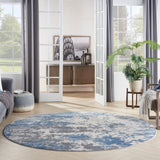 Nourison Rustic Textures RUS08 Painterly Machine Made Power-loomed Indoor Area Rug Grey/Blue 7'10" x round 99446836021