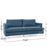 Dallin Contemporary Fabric 3 Seater Sofa, Navy Blue and Silver Noble House