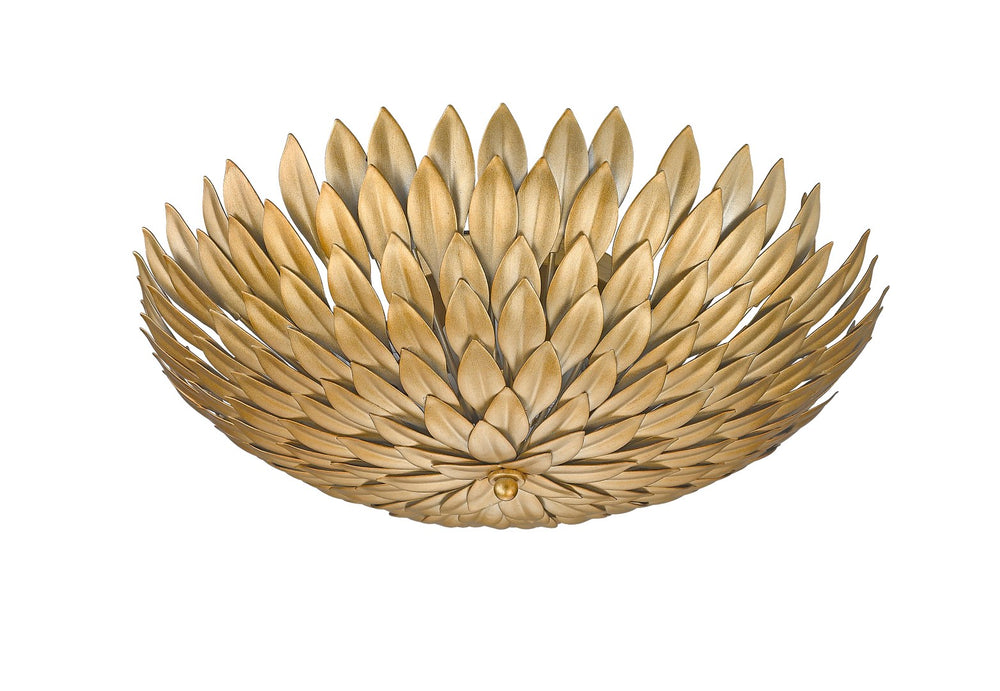 Bethel Gold Flush Mount Light Fixture with Leaf Accents – Elegant Steel Design for Any Room