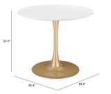 English Elm EE2699 MDF, Steel Modern Commercial Grade Dining Table White, Gold MDF, Steel