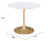 Zuo Modern Opus MDF, Steel Modern Commercial Grade Dining Table White, Gold MDF, Steel