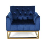 Claremont Modern Jewel Toned Velvet Arm Chair, Navy Blue Noble House