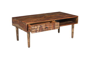 Porter Designs Waves Solid Sheesham Wood Modern Coffee Table Brown 05-196-02-W006