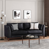 Warbler Contemporary Faux Leather Upholstered 3 Seater Sofa, Midnight Black and Espresso Noble House