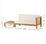 Oana Outdoor Acacia Wood Right Arm Loveseat and Coffee Table Set with Cushion, Teak and Beige Noble House