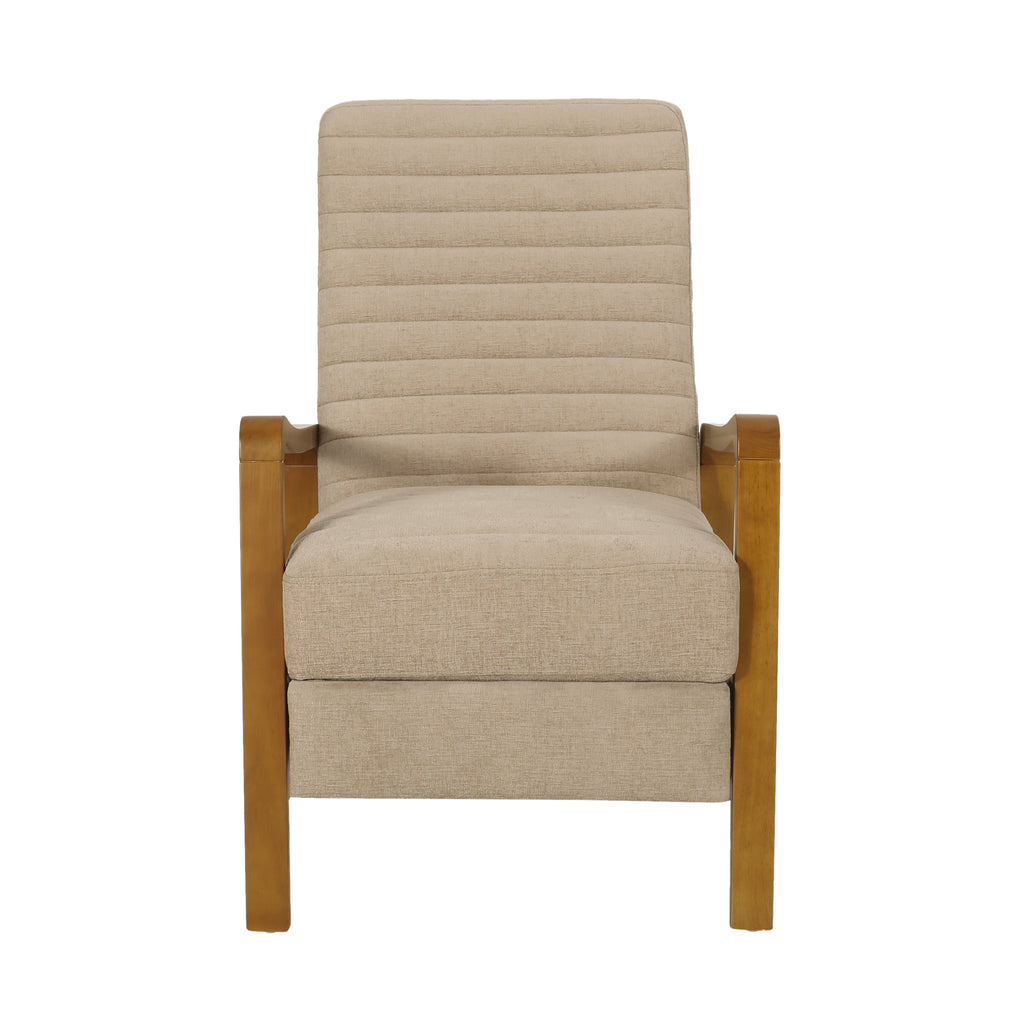 Noble House Munro Contemporary Fabric Channel Stitch Pushback Recliner, Sand and Teak