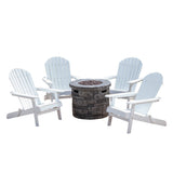 Maison Outdoor 5 Piece Acacia Wood/ Light Weight Concrete Adirondack Chair Set with Fire Pit, White Finish and Grey Finish