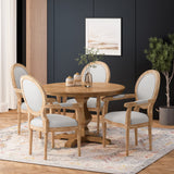 Noble House Joretta French Country Upholstered Wood 5 Piece Circular Dining Set, Natural and Light Gray