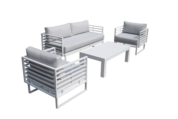VIG Furniture Renava Wharf - Outdoor Light Grey and White Sofa Set VGGES0273SA-WHT-SET
