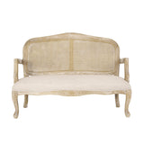 Saley French Country Wood and Cane Loveseat, Beige and Natural Noble House