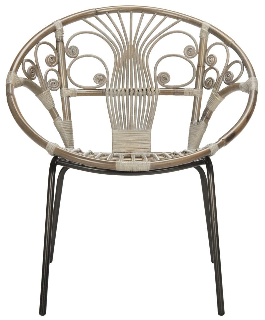 Safavieh Carlson Accent Chair Rattan Grey White Wash NC Coating Mango Iron WIK6505A 889048264700