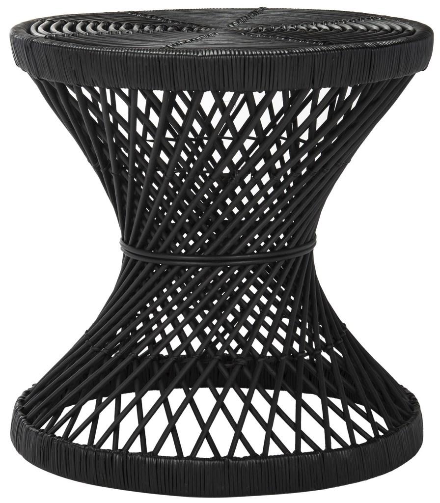 Safavieh Grimson Accent Table Small Bowed Black Rattan NC Coating Mango WIK6506A 889048264717