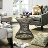 Safavieh Grimson Accent Table Small Bowed Grey White Wash Rattan NC Coating Mango WIK6506B 889048264724