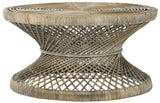 Safavieh Grimson Coffee Table Large Bowed Grey White Wash Rattan NC Coating Mango WIK6507B 889048264823