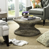 Safavieh Grimson Coffee Table Large Bowed Grey White Wash Rattan NC Coating Mango WIK6507B 889048264823